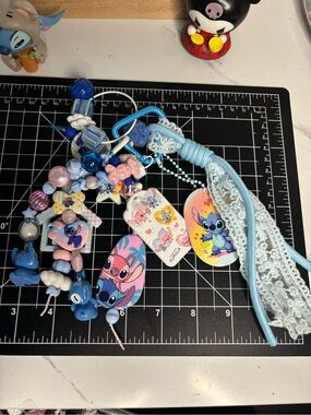 Stitch Blue & Pink Beaded Charm Lanyard
